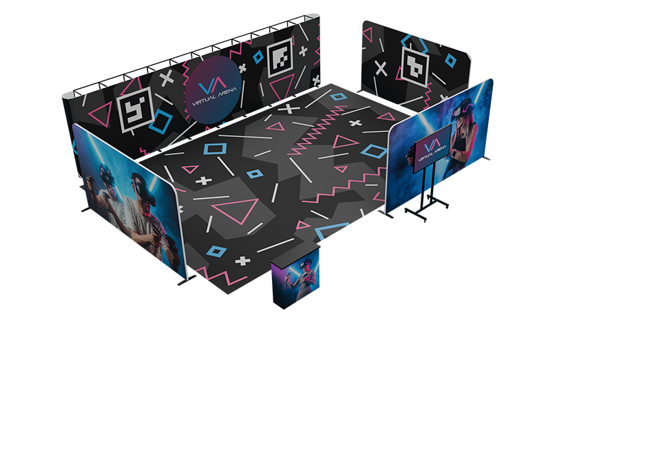 VIRTUAL ARENA FLEX FUSION X4 - flexible und preiswerte schlüsselfertige Turnkey Virtual Reality Multiplayer Free-Roam Arena für 4 Spieler